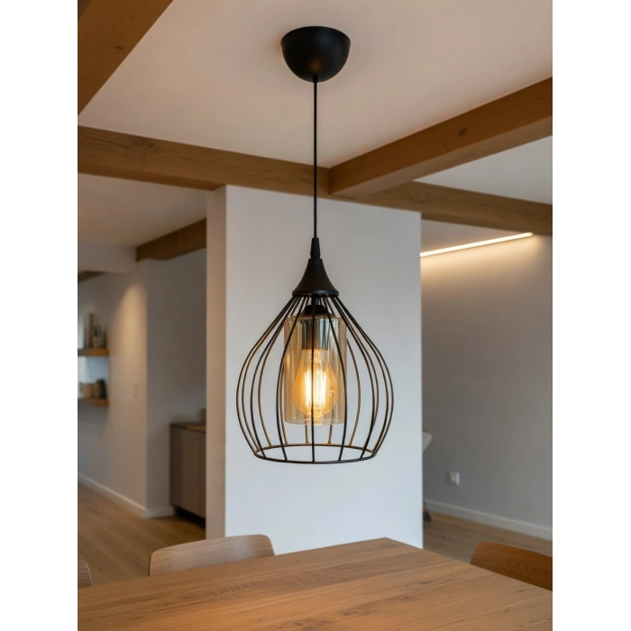 DMR Tekli Siyah ARMUT Tel Sarkıt Avize E-27