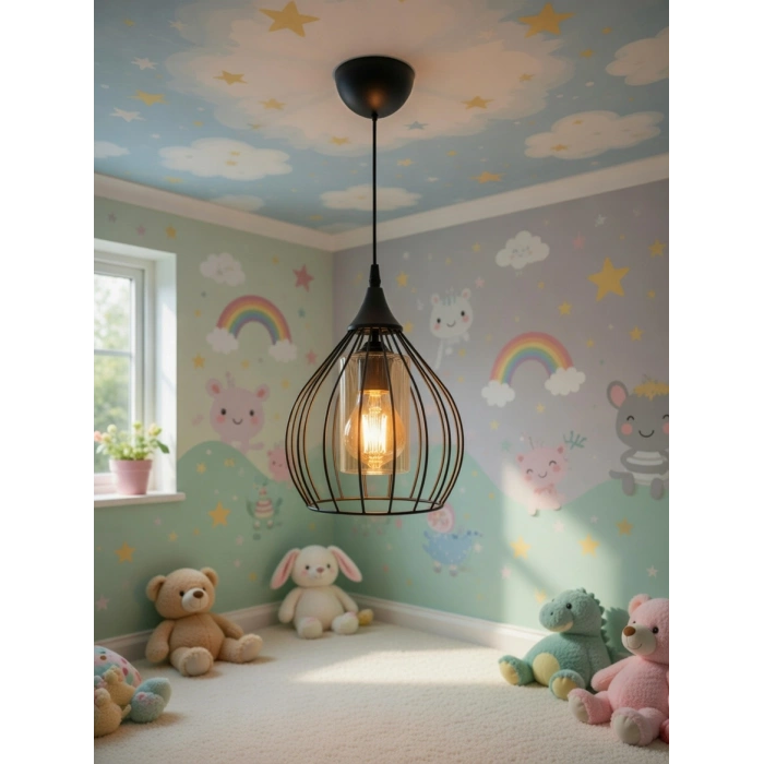 DMR Tekli Siyah ARMUT Tel Sarkıt Avize E-27