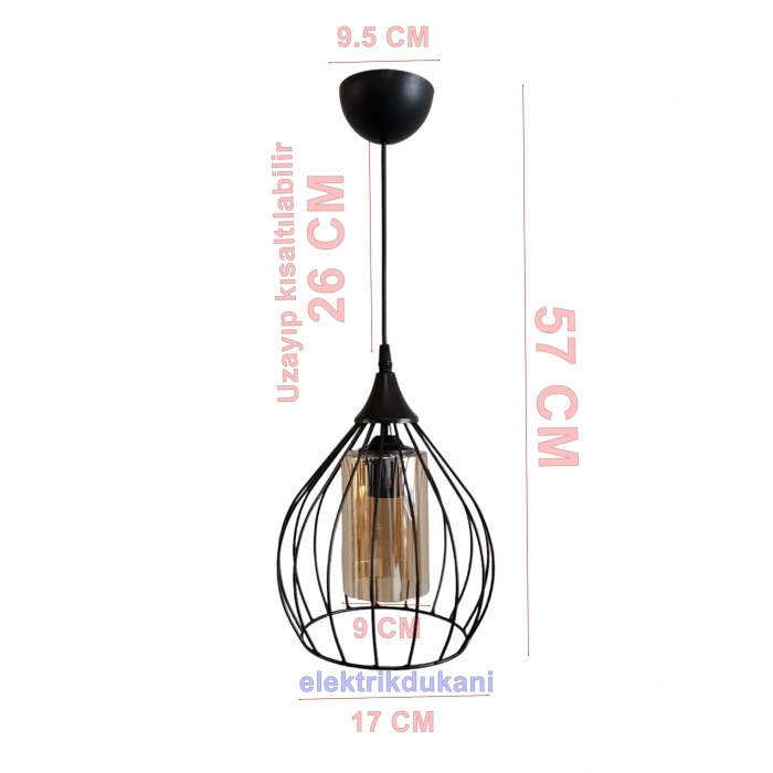 DMR Tekli Siyah ARMUT Tel Sarkıt Avize E-27
