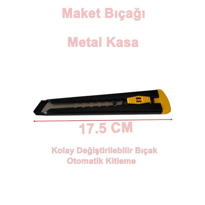 Metal Çelik Gövde Profesyonel Maket Bıçağı 18mm (Siyah Metal Falçata)