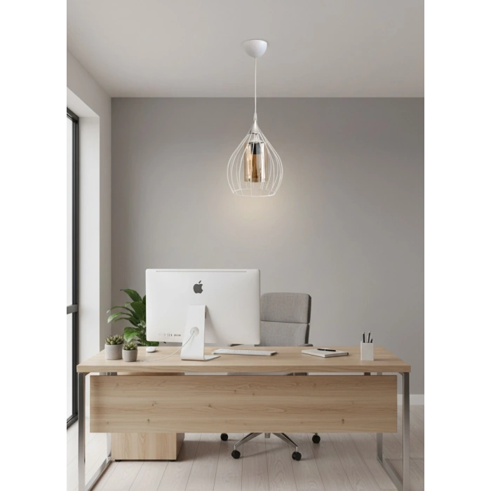 DMR Tekli BEYAZ Armut Tel Sarkıt Avize E-27