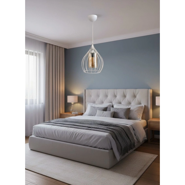 DMR Tekli BEYAZ Armut Tel Sarkıt Avize E-27