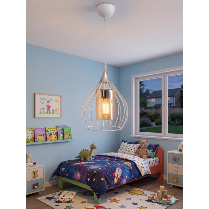 DMR Tekli BEYAZ Armut Tel Sarkıt Avize E-27