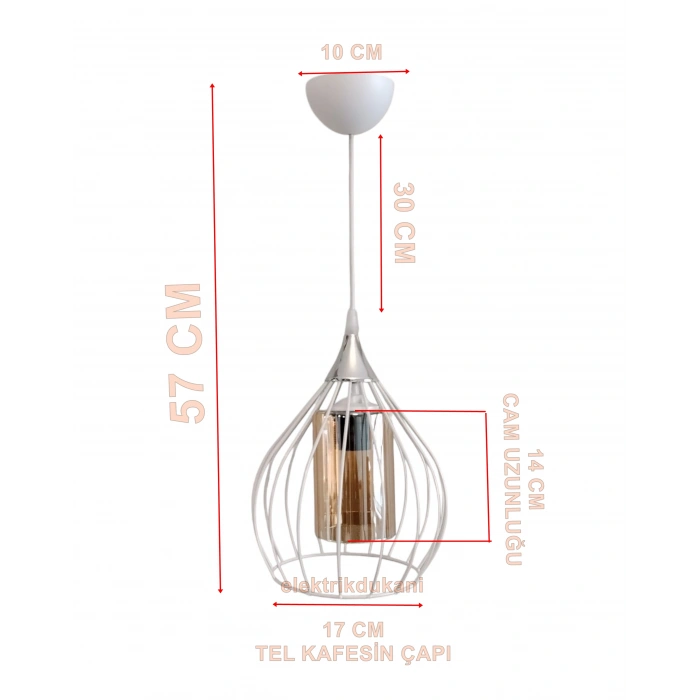 DMR Tekli BEYAZ Armut Tel Sarkıt Avize E-27