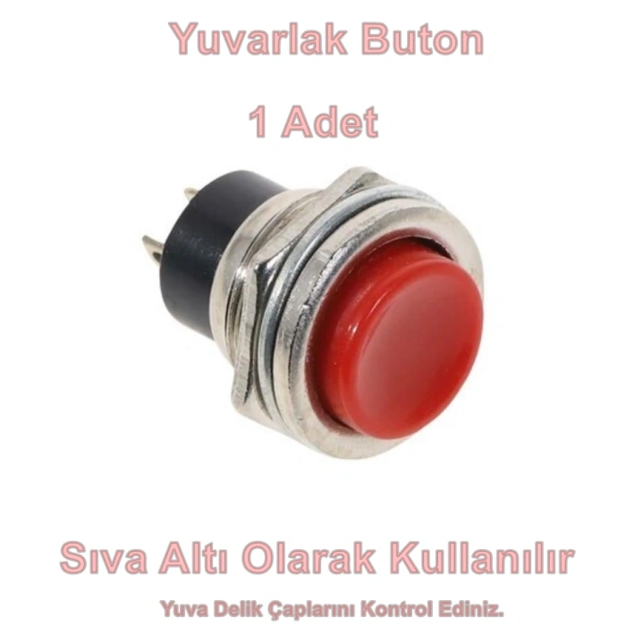 ENDER Metal Yuvarlak Yaylı Buton Kırmızı Plastik Düğmeli (16mm Delik Çapı)