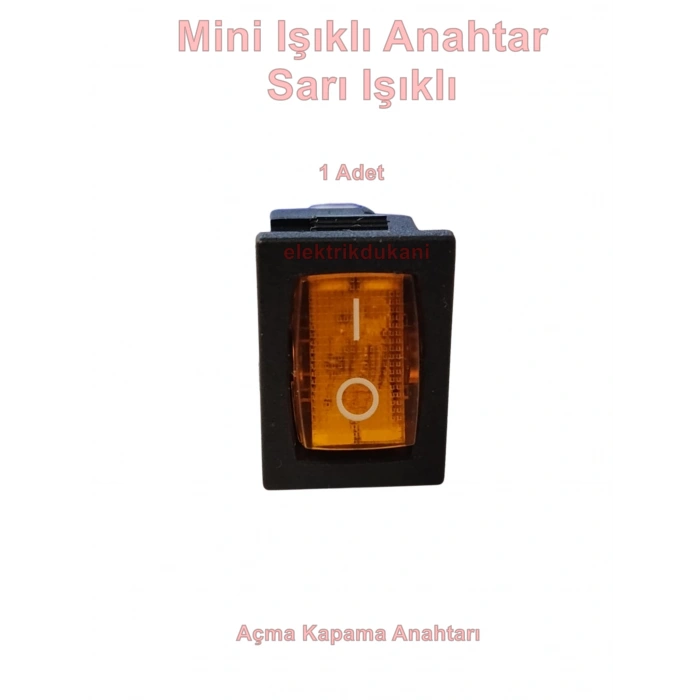 ENDER Işıklı SARI Mini Anahtar 3 Ayaklı 10A 220v IP40 (19x17mm Derinlik 20mm Dikdörtgen)