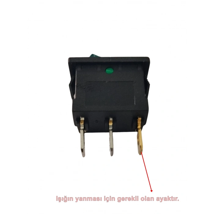 ENDER Işıklı YEŞİL Mini Anahtar 3 Ayaklı 10A 220v IP40 (19x17mm Derinlik 20mm Dikdörtgen)