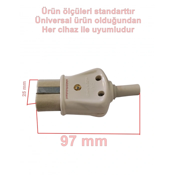ENDER FAR Porselen Topraklı Ütü Fişi (Davul Fırın Fişi)