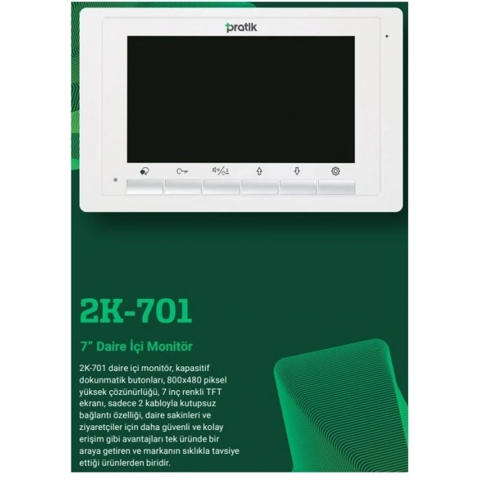 PRATİKPLUS Daire İçi 7 İnç Görüntülü Diafon Sistem Monitörü (17.5cm Daire İçi Şube)