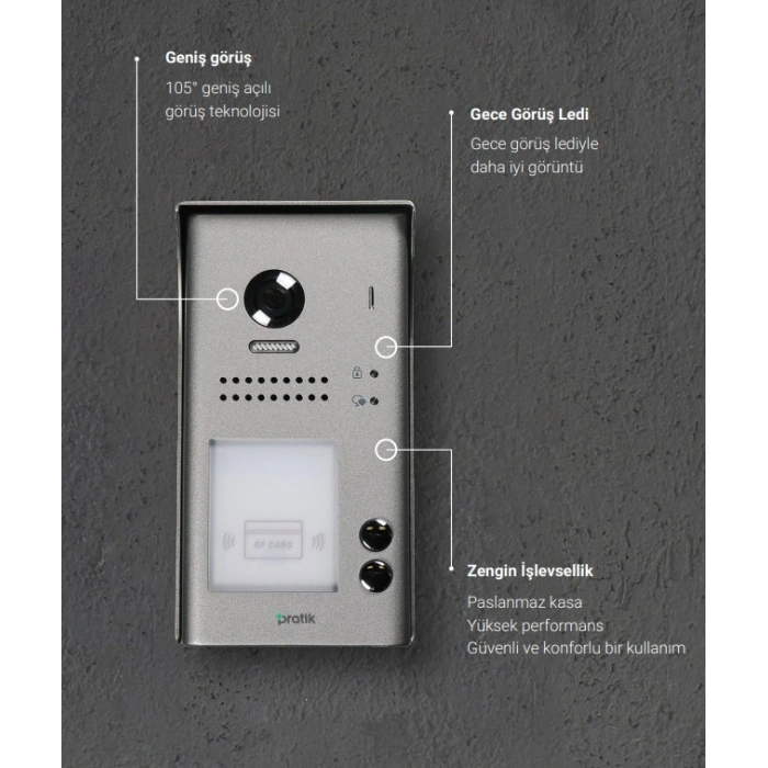 PRATİKPLUS  Villa Çift Butonlu Görüntülü Zil Paneli Temassız Kartlı Kapı Açtırma