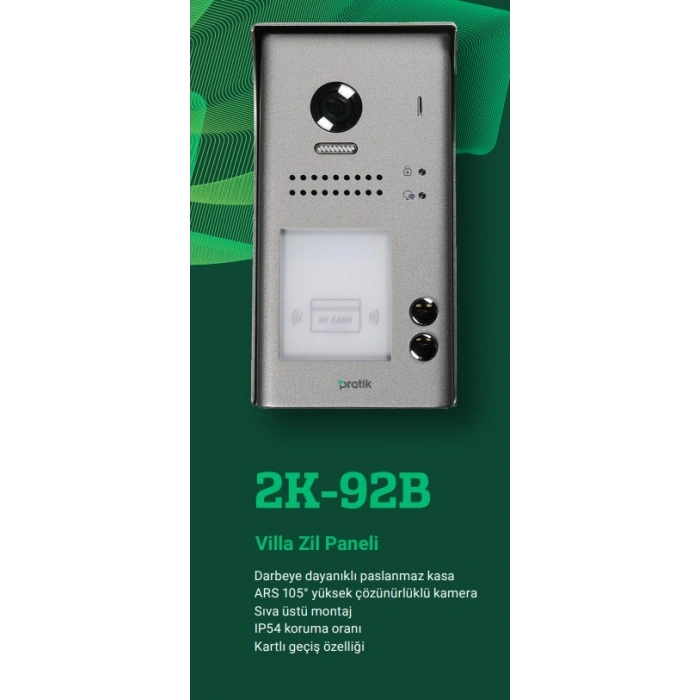 PRATİKPLUS  Villa Çift Butonlu Görüntülü Zil Paneli Temassız Kartlı Kapı Açtırma