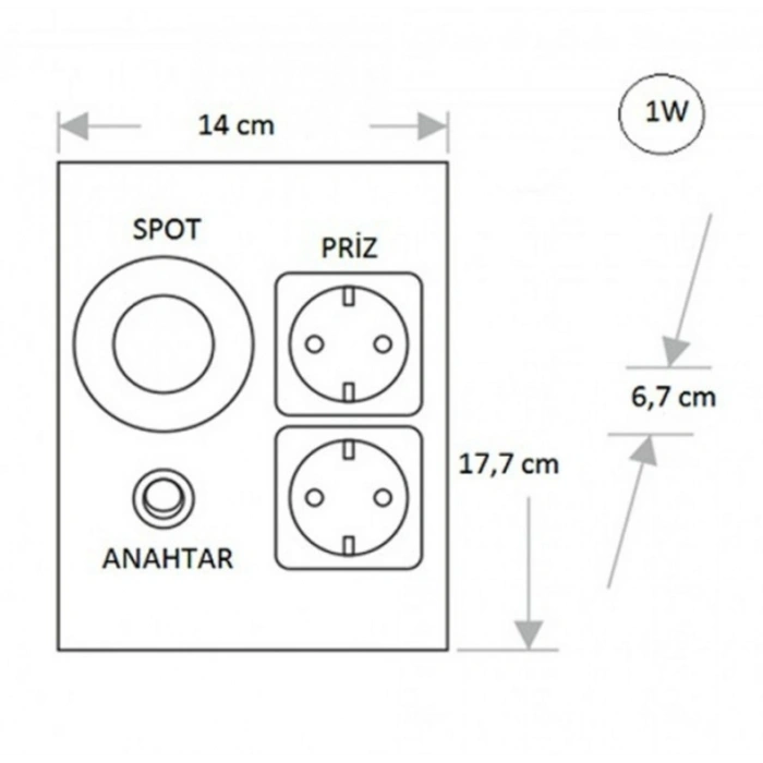 CATA Satin Kasa Üçgen Tezgah Altı Çift Priz 1w Beyaz Işık Anahtarlı  Spot 220v (Krom Kasa)