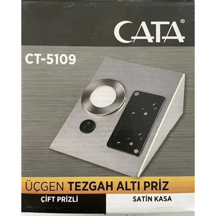 CATA Satin Kasa Üçgen Tezgah Altı Çift Priz 1w Beyaz Işık Anahtarlı  Spot 220v (Krom Kasa)