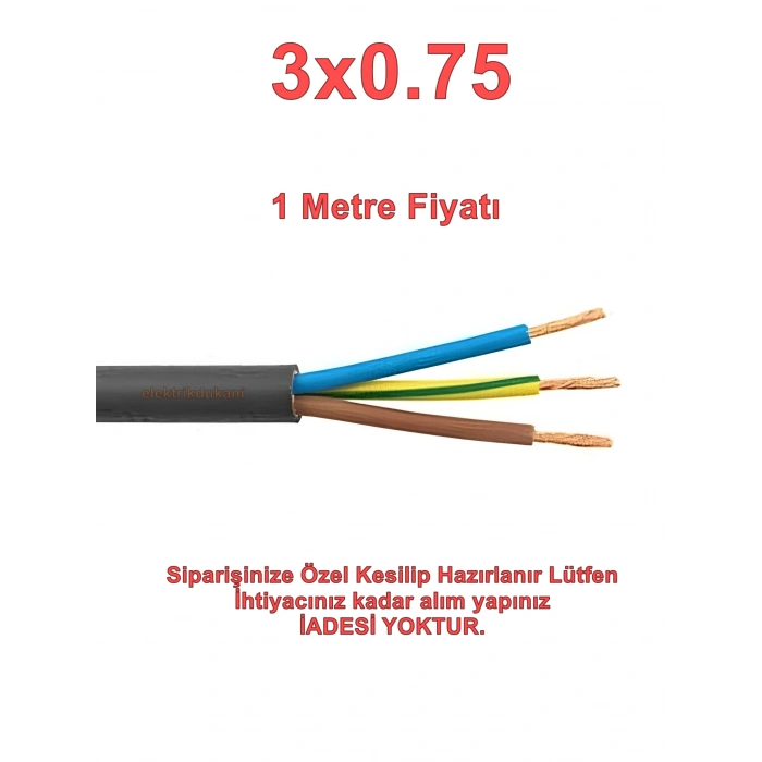 ALKAN 3x0.75mm TTR Elektrik Kablosu SİYAH (Çok Telli Esnek Kablo)