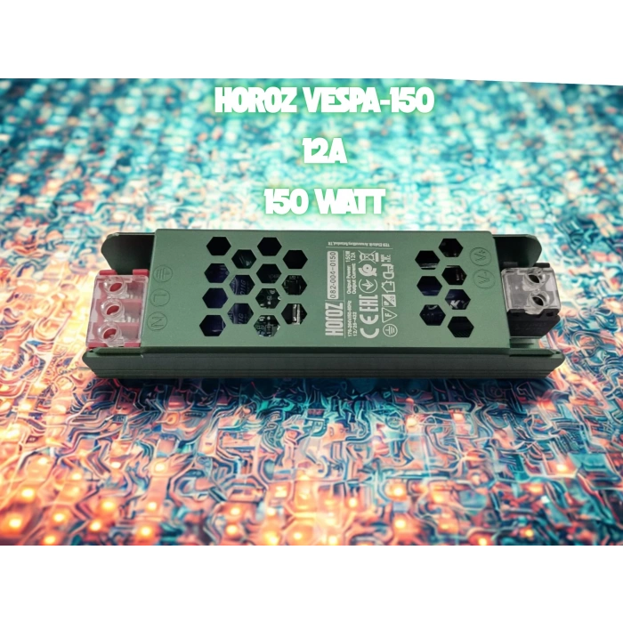 HOROZ Vespa-150 Süper Slim 12v Dc 12A Şerit Led Trafosu 150w IP20 (12 Volt 12 Amper 6mt ye Kadar Kullanım İçin Uygundur)