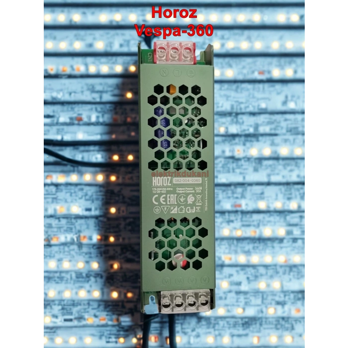 HOROZ Vespa-360 Süper Slim 12v Dc 30A Şerit Led Trafosu 360w IP20 (12 Volt 30 Amper 15mt ye Kadar Kullanım İçin Uygundur)