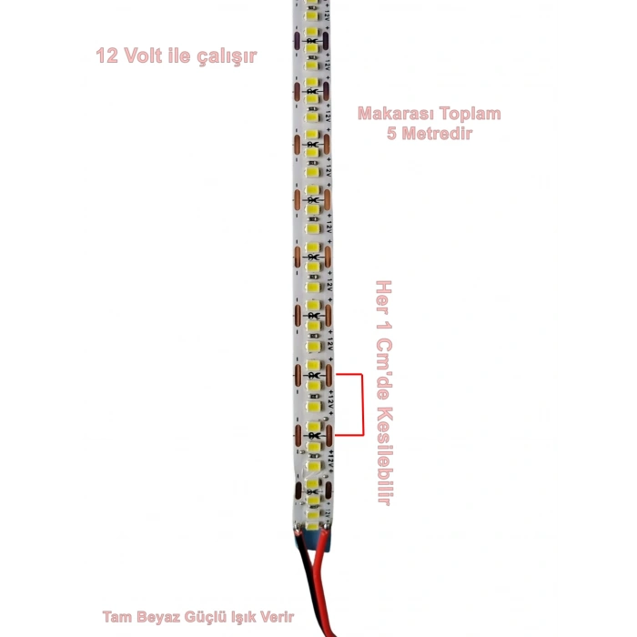 SCHUAR 12v Dc BEYAZ 16w/240 Led Extra Parlak İç Mekan Şerit Led IP20 12 Volt 1mt