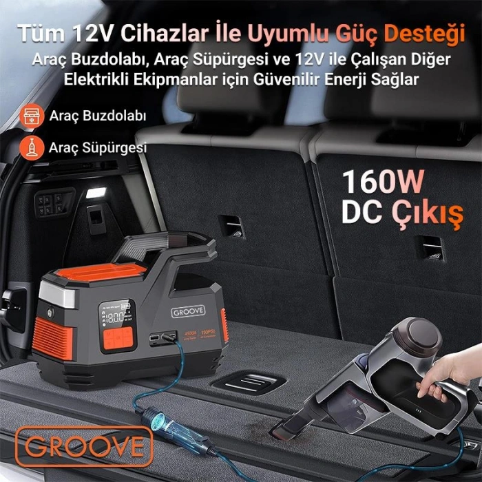 GROOVE Akü Takviye Cihazı ve Hava Kompresörü 29200mAh 4500A Akü (Kompresör+Powerbank+Led Lamba)