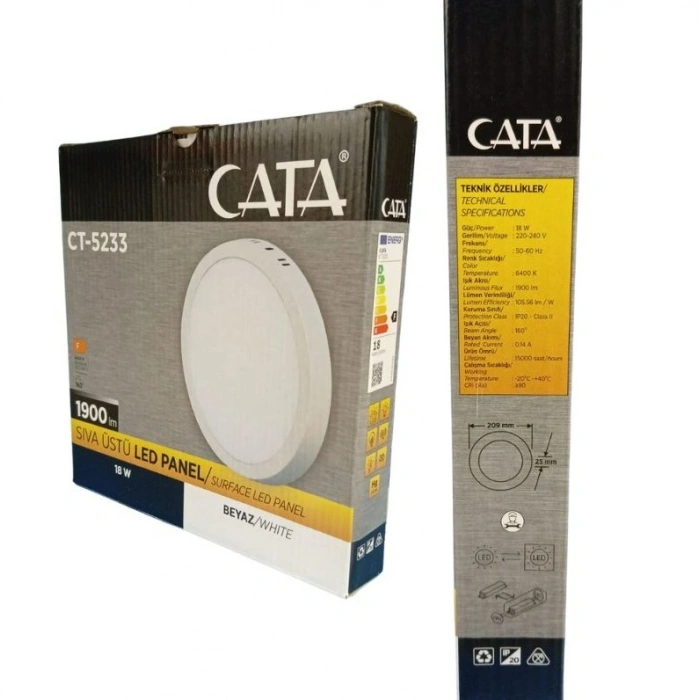 CATA 18w Yuvarlak GÜNIŞIĞI Sıva Üstü Led Panel 3200k Beyaz Kasa Günışığı Işık IP20 18 Watt 220 Volt