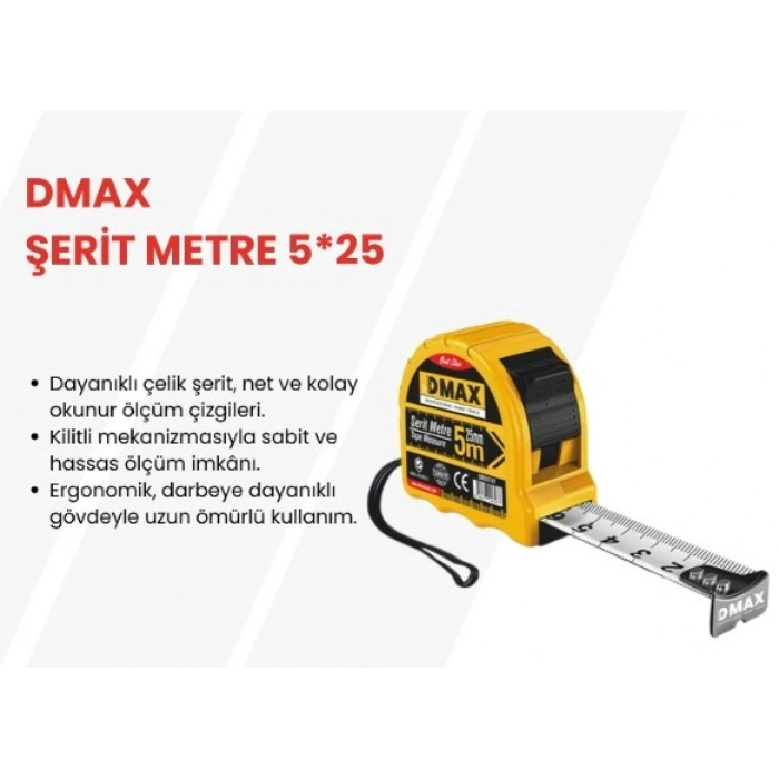 DMAX 5mt Profesyonel Çelik Şerit Metre 25mm (5 Metrelik Şerit Metre)