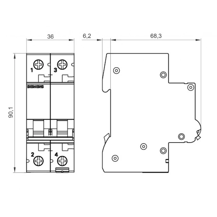 SİEMENS 2x32A C 6kA 2P W-Otomat Sigorta Monofaze 1+N 32 Amper (İki Kutuplu Faz+Faz Veya Faz+Nötür Otomat)