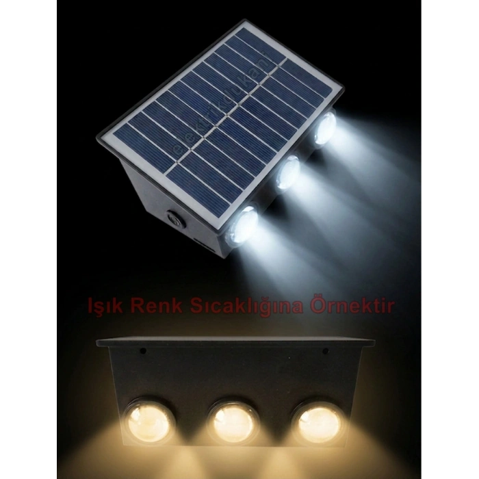 K2 30w CCT Solar Aplik Günışığı / Beyaz Dış Mekan 3200k-6400  30 Watt IP65 (3 Renk Güneş Enerjili Duvar Aplik Armatür)