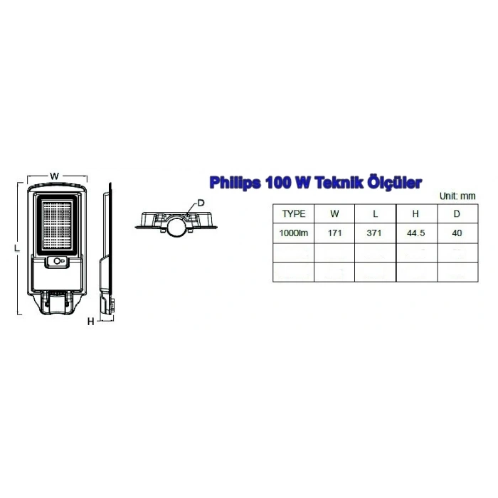 PHILIPS 100w Solar Ledli Sokak Lambası Armatür 6500k BEYAZ Işık 1000lm IP65 (Kumandalı Güneş Enerjili)