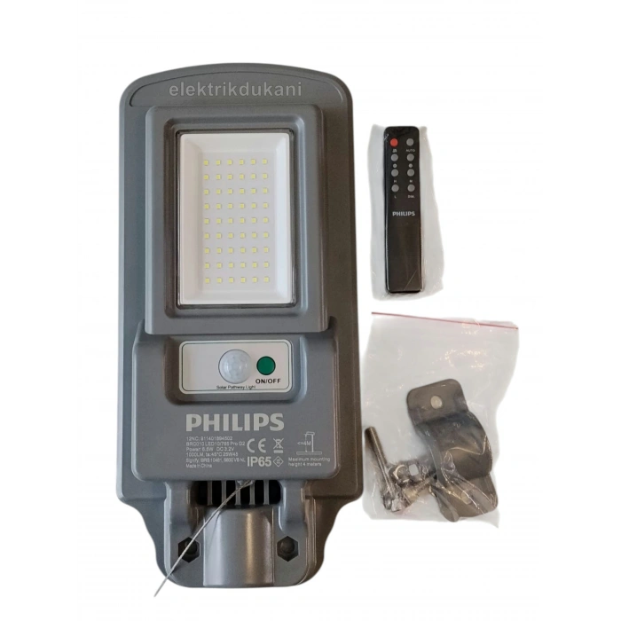 PHILIPS 100w Solar Ledli Sokak Lambası Armatür 6500k BEYAZ Işık 1000lm IP65 (Kumandalı Güneş Enerjili)