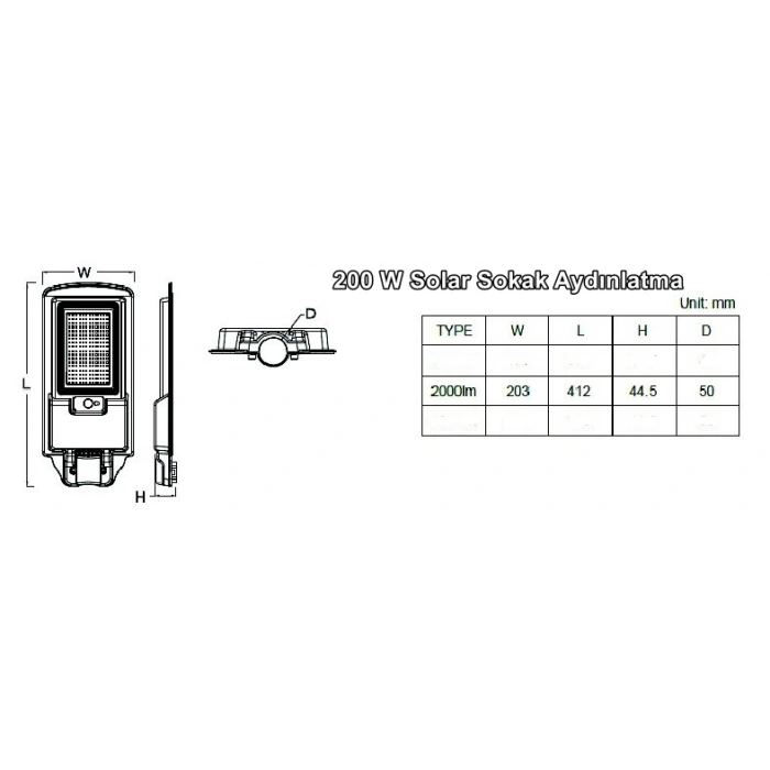 PHILIPS 200w Solar Ledli Sokak Lambası Armatür 6500k BEYAZ Işık 2000lm IP65 (Kumandalı Güneş Enerjili)