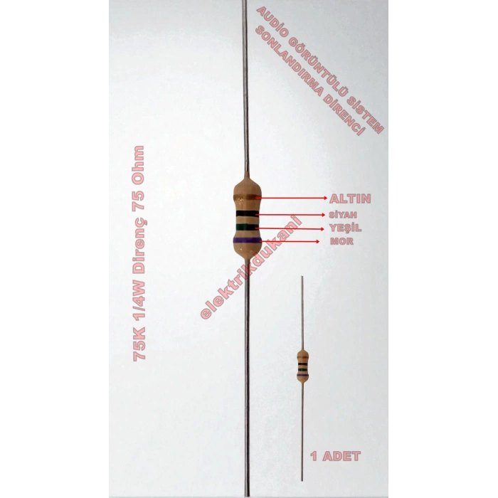 75K 1/4w Direnç 75 ohm Audio Görüntülü Sistem ve Duman Sensörü Sonlandırma Direnci