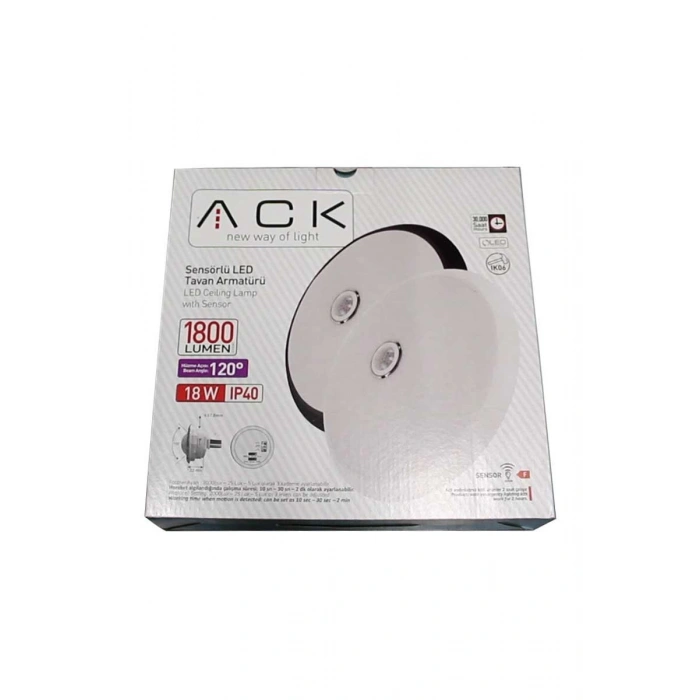 ACK Ful Ledli Acil Kitli Sensörlü 18w Led Glop 6500K BEYAZ 220v (Şarjlı Sensörlü Led Glop)