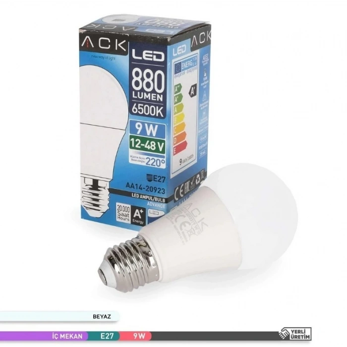 ACK 12v-24v-48v Ac / Dc E-27 Led Ampul 9W 6500k Beyaz 900lm