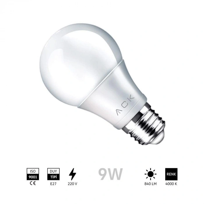 ACK 9w Led Ampul E-27 4000k Günışığı 840lm
