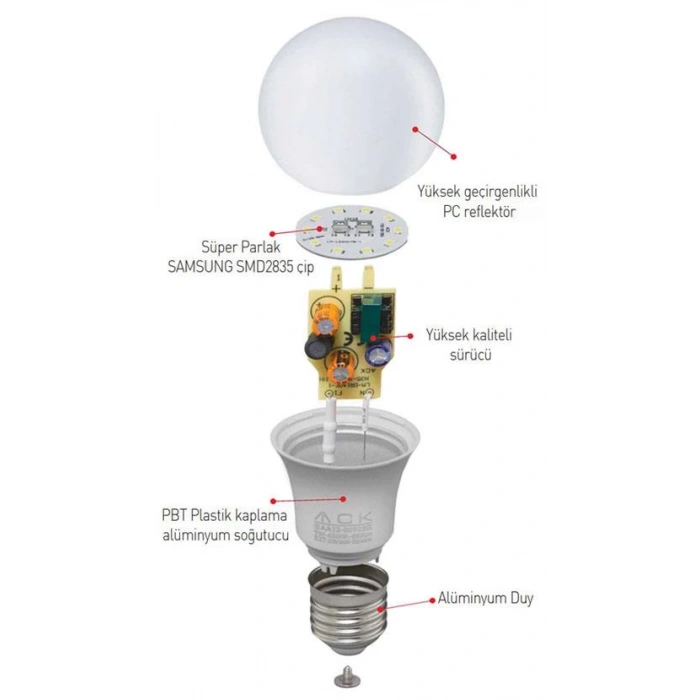ACK 9w Led Ampul E-27 4000k Günışığı 840lm