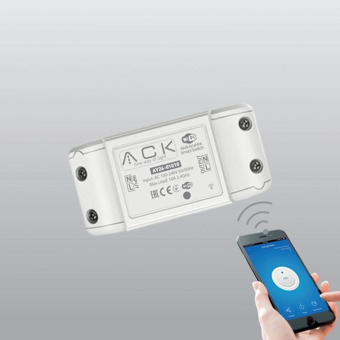 ACK WiFi Röle Akıllı Anahtar Switch Wi-Fi ile Uzaktan Smart Kontrol 90-230v 10A IP20