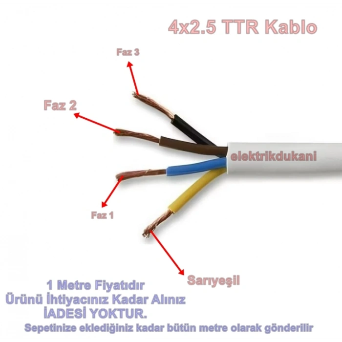 ALKAN 4x2.5mm TTR Elektrik Kablosu BEYAZ (Çok Telli Esnek Tesisat Kablosu)