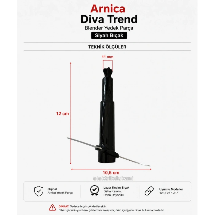 ARNİCA Diva Trend Siyah Kesici Bıçak Grubu Hazne Parçalayıcı Bıçağı (Orjinal Yedek Parça)
