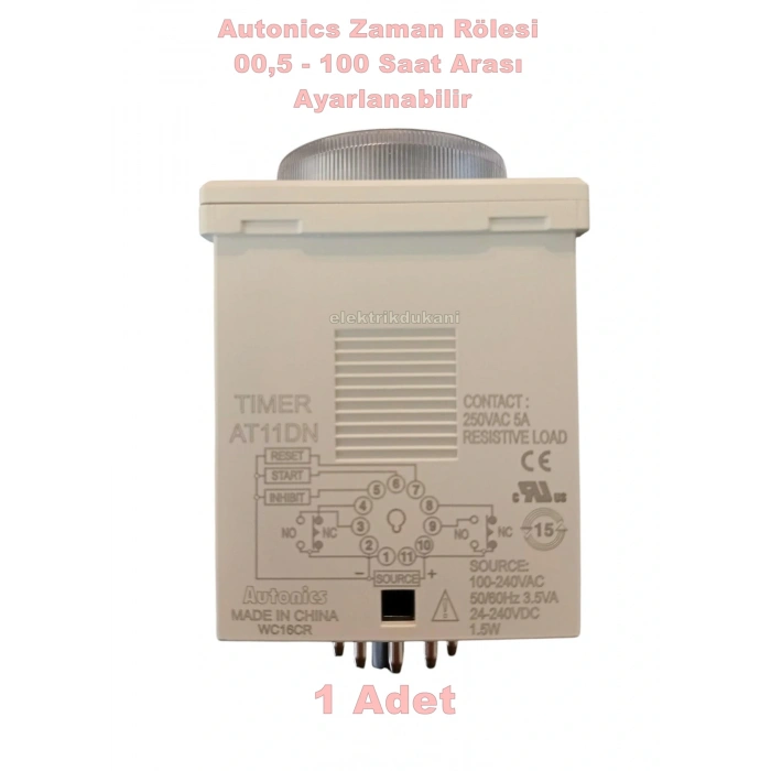 AUTONİCS 11 Pinli Endüstriyel Fonksiyonel Zaman Rolesi 100-240 VAC / 24-240 VDC (0.05 Saniyeden 100 Saat Zaman Ayarı Yapılabilir)