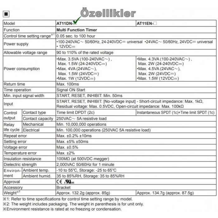 AUTONİCS 11 Pinli Endüstriyel Fonksiyonel Zaman Rolesi 100-240 VAC / 24-240 VDC (0.05 Saniyeden 100 Saat Zaman Ayarı Yapılabilir)