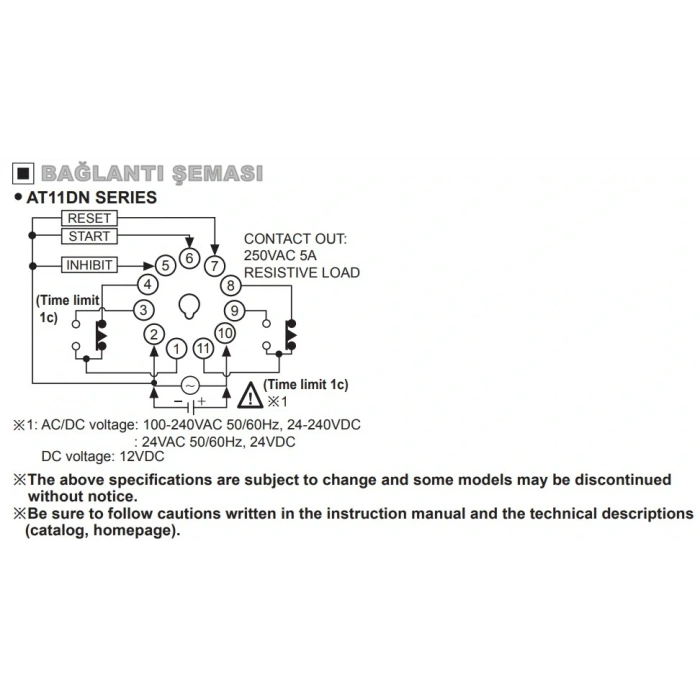 AUTONİCS 11 Pinli Endüstriyel Fonksiyonel Zaman Rolesi 100-240 VAC / 24-240 VDC (0.05 Saniyeden 100 Saat Zaman Ayarı Yapılabilir)