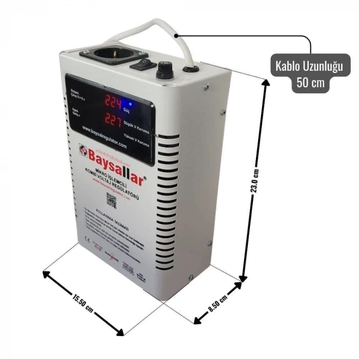 BAYSALLAR 500 Watt Mikro İşlemcili 0,5 kW Kombi Voltaj Regülatörü