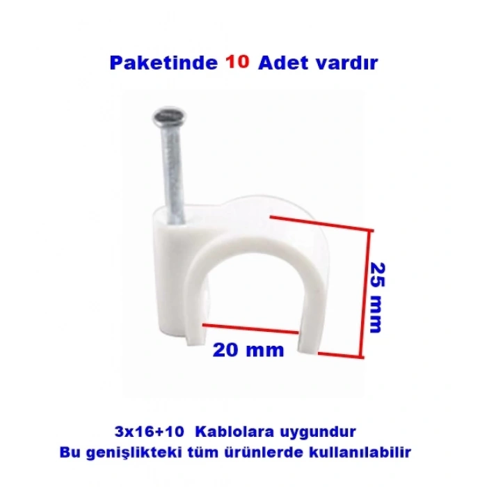 No:8 (10lu pk.) Beton Çivili Kablo Tutturma Kroşe (10 Lu Paket)