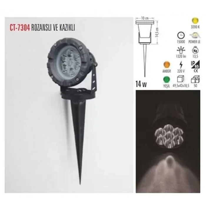 CATA Power Ledli YEŞİL 15w Bahçe Ağaç Çim Aydınlatma Projoktörü IP65 780lm 220v