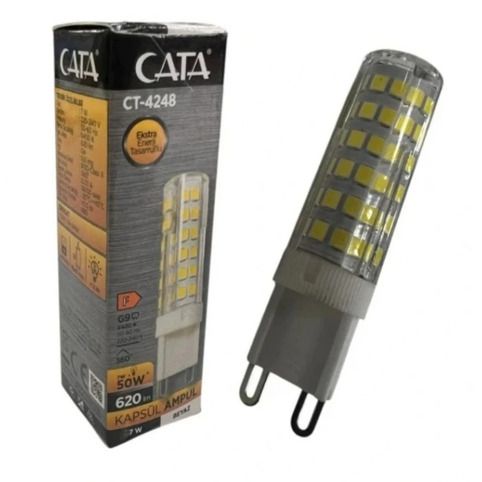 CATA 220v 7w G9 Kapsül Ampul GÜNIŞIĞI Işık 3200k Geniş Açı (Mısır Dizgi İğne Ayaklı Avize Ampulü 220 Volt 7 Watt)