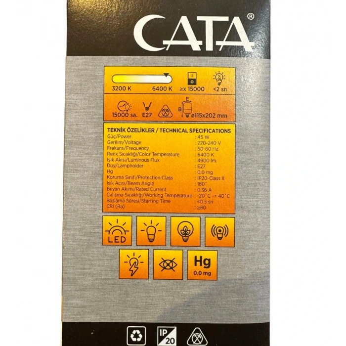 CATA 45W E-27 Torch Led Ampul Bulb 6400K Beyaz Işık 220v 4900lm