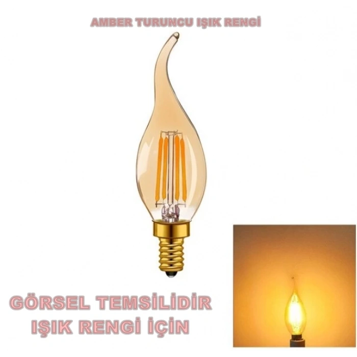 CATA 4w Rustik Led E-14 Ampul Amber Kıvrık Buji Lİnce Duy 220v 320lm