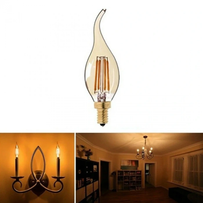 CATA 4w Rustik Led E-14 Ampul Amber Kıvrık Buji Lİnce Duy 220v 320lm