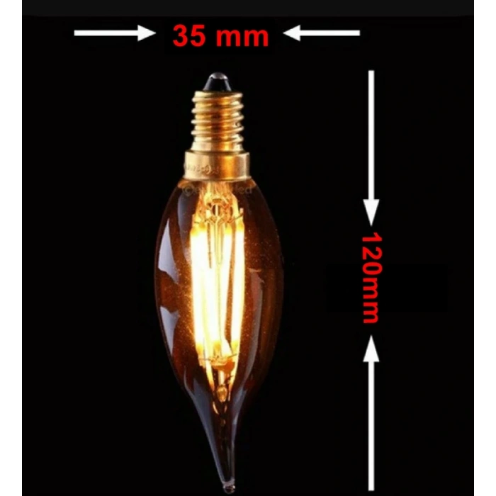 CATA 4w Rustik Led E-14 Ampul Amber Kıvrık Buji Lİnce Duy 220v 320lm