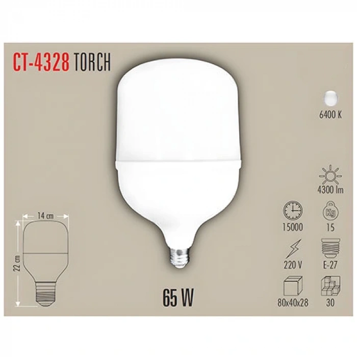 CATA 65W E-27 Torch Led Ampul Bulb 6400K Beyaz Işık 220v 7100lm