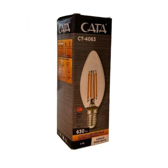 CATA 7w E-14 Rustik GÜNIŞIĞI Led Buji Ampul 3000k 220 Volt 7 Watt